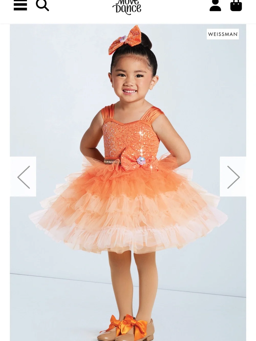 Weissman Girls' Orange Tutu Dress Costume Size IC Tiered Tulle Sequin